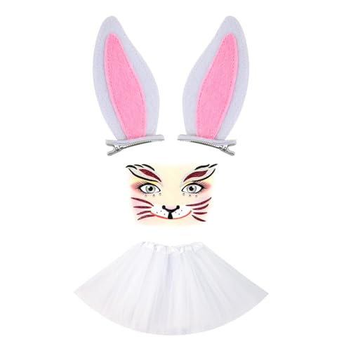 Zarte Kaninchen Ohrenhaarclip Mit Passenden Gesichtsaufklebern Und Maschenrockzubehör Für Kinder Erwachsene Rollenspiele Cosplay Haarzubehör Spielen von SELVFZ