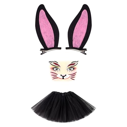 Zarte Kaninchen Ohrenhaarclip Mit Passenden Gesichtsaufklebern Und Maschenrockzubehör Für Kinder Erwachsene Rollenspiele Cosplay Haarzubehör Spielen von SELVFZ