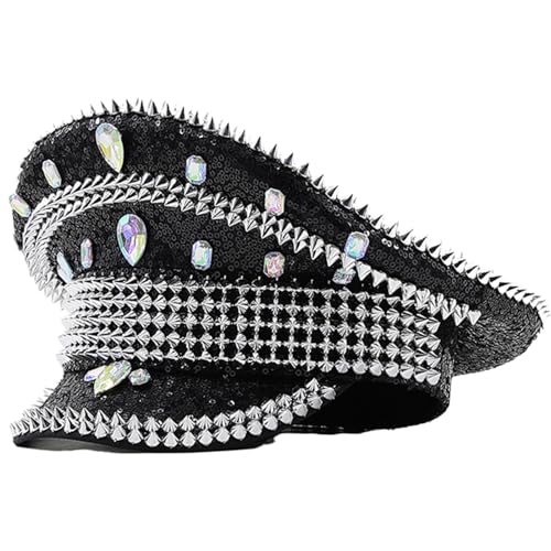 Bejeweled Kapitän Hut, schwerer Kristallhut, Überraschungsgeschenk für Mädchen, Jungen, Kopfbedeckung, Hut für Karneval, Musikfestival, elegantes Accessoire von SELiLe