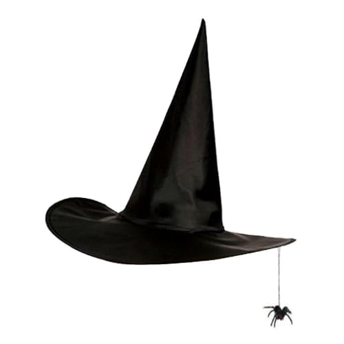 SELiLe Halloween-Hexenhut mit baumelnden Spiderling-Hexenhüten, cooler Zaubererhut, Halloween-Dekorationen, faltige Zaubererhüte, Halloween-Hüte für Frauen von SELiLe