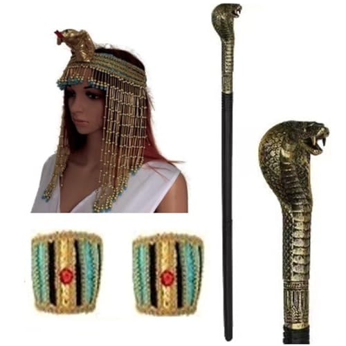 SELiLe Pharaonenhut, Schlangenhaarband, Cosplay, Stirnbänder für Halloween, Cosplay, Königin von Ägypten, goldene Perlen, Halloween, Kopfbedeckung, ägyptisches Kostüm für Damen von SELiLe