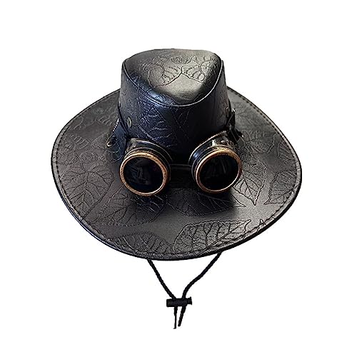 SELiLe Steampunk-Cowboyhut mit breiter Krempe, viktorianischer Hut mit Brille, Vintage, Unisex, Kostüm, Hüte, Gothics, Hippies, Cosplay, Requisiten, Zylinderhut, Kopfbedeckung, Eimerhut von SELiLe
