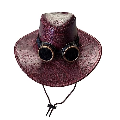 SELiLe Steampunk-Cowboyhut mit breiter Krempe, viktorianischer Hut mit Brille, Vintage, Unisex, Kostüm, Hüte, Gothics, Hippies, Cosplay, Requisiten, Zylinderhut, Kopfbedeckung, Eimerhut von SELiLe