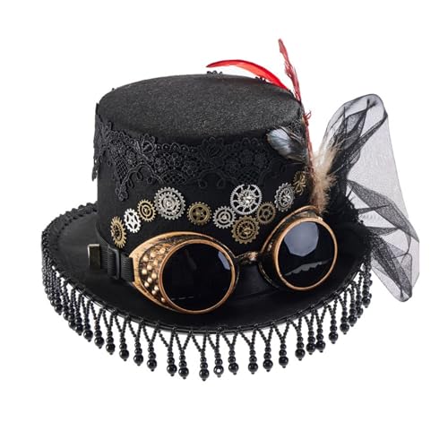 SELiLe Steampunks Zylinderhut, Unisex, Vlies, viktorianischer Hut mit Brille, Unisex, Kostüm-Hut, coole Hippie-Hut, Halloween-Kopfbedeckung, Kostüm-Hut für Halloween von SELiLe