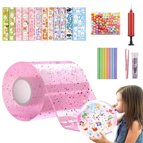 Nano Tape Bubbles Set,Nano Tape Bubbles Set für Kinder,Transparentes Nano Tape,Farbiges Blasenband,Bubble Tape,DIY Bastelideen zum Blasen,doppelseitiges Klebeband (Rosa) von SEMINISMAR