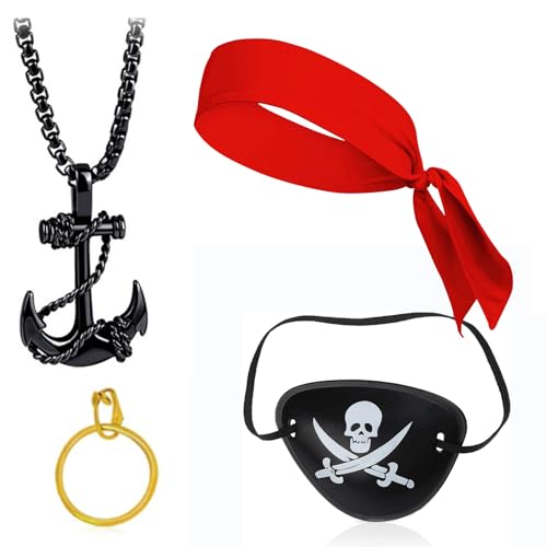 SEMINISMAR Piraten Kleidungs Zubehör Set,Pirat Captain Dress Up Set,Mittelalter Piratenkostüm Zubehör Set,Damen Herren Piraten Verkleidung,Piraten Augenklappen,4 Stück SEMINISMAR Piraten Kleidungs Zubehör Set,Pirat Captain Dress Up Set,Mittelalter Piratenkostüm Zubehör Set,Damen Herren Piraten Verkleidung,Piraten Augenklappen,4 Stück von SEMINISMAR