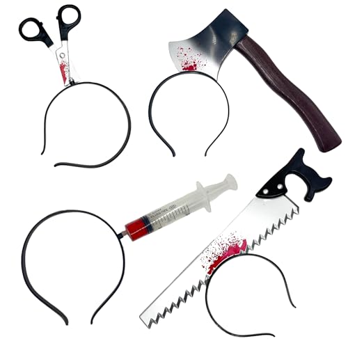 SEMINISMAR Halloween-Haarbänder, Horror-Haarbänder, 4 Stück, blutende Axt, Scherenmesser, Stirnbänder, Cosplay, Haar-Accessoires, Unisex-Erwachsene SEMINISMAR Halloween-Haarbänder, Horror-Haarbänder, 4 Stück, blutende Axt, Scherenmesser, Stirnbänder, Cosplay, Haar-Accessoires, Unisex-Erwachsene von SEMINISMAR