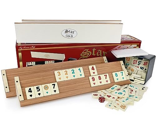 Original Star Rummy/Okey Gold aus Holz Plastik mit Melamin Steine Okey Takimi (Hell) von SEMUS