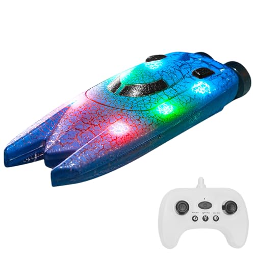SENECESLI RC Mini-Boot mit LED-Licht, 2,4 G Vollproportionales Fernbedienungs-Kontrollboot für Pools, Wasserspiel, 360 ° -Flips, Automatische Demo und Wasser-Off-Stromausfall (Blue) von SENECESLI