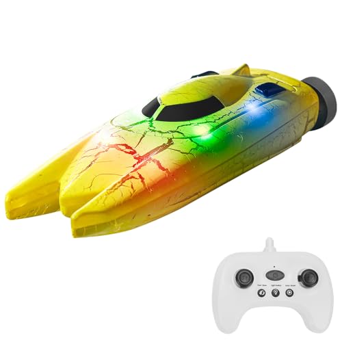 SENECESLI RC Mini-Boot mit LED-Licht, 2,4 G Vollproportionales Fernbedienungs-Kontrollboot für Pools, Wasserspiel, 360 ° -Flips, Automatische Demo und Wasser-Off-Stromausfall (Yellow) von SENECESLI