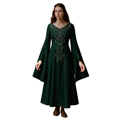 SENGDUJH Alicent Kostüm Cosplay, Rhaenyras Gegner Alicent Drachenkönigin Kostüm Kleid mit Trompetenärmeln, Halloween-Kostüme Damen Verkleidung für Party (Grün, L) von SENGDUJH