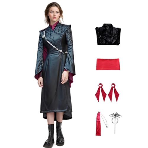 SENGDUJH Daenerys Kostüm, Cosplay, GOT Drachenmutter-Königin-Kostüm, Outfit, Kunstlederkleid mit Kettendetails, für Halloween, Karneval, Party (Schwarz, XL) von SENGDUJH