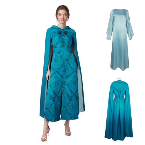 SENGDUJH Daenerys Kostüm Cosplay, Got Dragon Mother Queen Cosplay Kleid mit Kapuze Umhang Robe & Brosche, Halloween Kostüme Verkleidung für Party Karneval (Blau, 3XL) von SENGDUJH