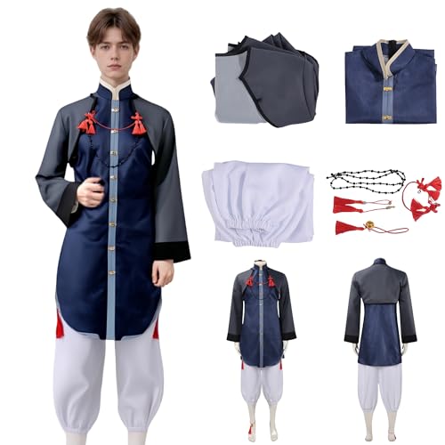 SENGDUJH Edogawa Rampo Cosplay-Kostüm, BSD Cosplay, Dazai-Freund, Rampo-Outfit, komplettes Set, antiker Ladenhändler, chinesisches Hanfu-Kostüm für Halloween, Comic-Con (Dunkelgrau + Weiß, S) von SENGDUJH