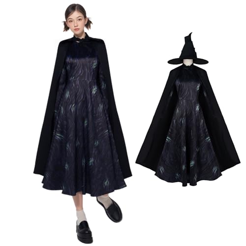 SENGDUJH Elphaba Kostüm, Cosplay-Outfit, Glindas Freund, Cosplay-Kleid, böse Hexe, Kostüm-Set mit Hut und Umhang für Halloween, Karneval, Party (Schwarz, Größe 2XL) von SENGDUJH