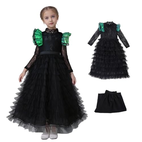 SENGDUJH Elphaba Kostüm Cosplay für Mädchen, Glindas Freund, Cosplay-Kleid, böse Hexe, Spitze, Verkleidung für Halloween, Karneval, Party (Schwarz, 120) von SENGDUJH