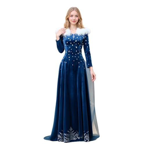 SENGDUJH Elsa Kleid, Cosplay-Kostüm, Königin Elsa-Kostüm, Winterkleid, Prinzessinnen-Kostüm, Kleider für Halloween, Comic-Con-Karneval (Dunkelblau, L) von SENGDUJH