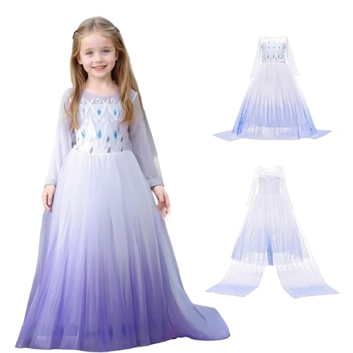 SENGDUJH Elsa-Kostüm, Elsa-Kostüm, Kostüm für Mädchen, Damen, Halloween, Prinzessinnen-Kostüm, Kleid für Karneval, Comic-Con, Ballkleid (lila + weiß, XS) von SENGDUJH
