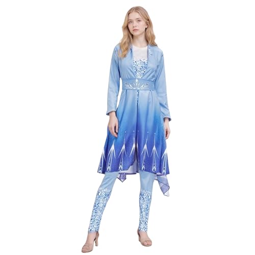 SENGDUJH Elsa-Kostüm, Prinzessinnen-Elsa-Kostüm, Cosplay, Deluxe-Kleid, blau-weißes Kleid, Damenkostüm, Kleider für Halloween, Comic-Con-Karneval (Blau + Weiß, Größe 2XL) von SENGDUJH