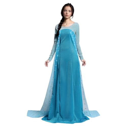 SENGDUJH Elsa Kostüm Kleid für Erwachsene, Elsa-Prinzessinnen-Kostüm, Königin für Halloween, Karneval, Party, Blau, Größe S von SENGDUJH