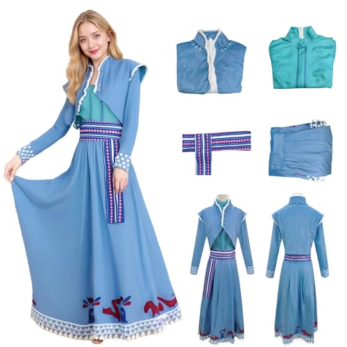 SENGDUJH Elsa Kostüm für Schwester, Königin Elsas Schwester, Deluxe-Kleid, dunkelblaues Kleid, Prinzessinnen-Kostüm, Kleider für Halloween, Comic-Con-Karneval (Blau, Größe 2XL) von SENGDUJH
