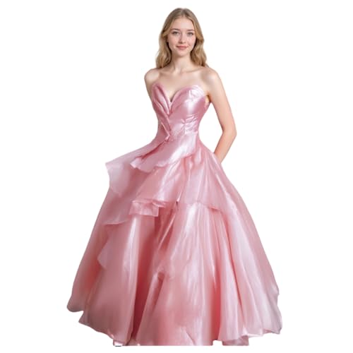 SENGDUJH Glinda Kostüm Kleid Erwachsene, Hexe Glinda Kostüm Cosplay Rosa Trägerloses Maxikleid Damen Halloween Kostüme für Party Karneval (Rosa, L) von SENGDUJH