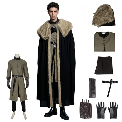 SENGDUJH Got Kostüm Cosplay, Daenerys Liebhaber Schnee Cosplay Outfit mit Kunstpelz Umhang, Mittelalter Ritter Krieger Kostüm Herren für Halloween Karneval Party (Schwarz, M) von SENGDUJH
