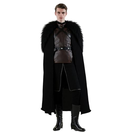 SENGDUJH Got Snow-Kostüm, Cosplay, Daenerys' Lover-Kostüm, Umhang, mittelalterlicher König, Deluxe-Umhang, Outfit mit Kunstfellkragen für Halloween (Schwarz, L) von SENGDUJH