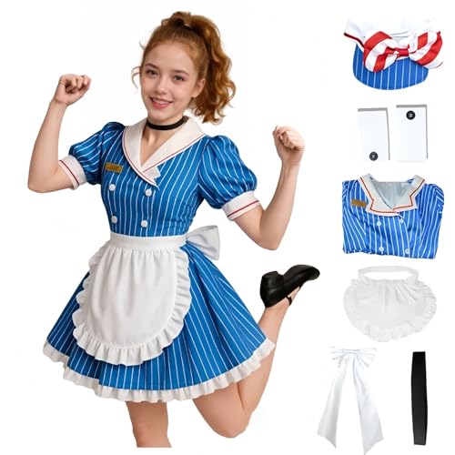 SENGDUJH Hatsune Cosplay-Kostüm, Gesangs-Hatsune-Kostüm, Cosplay, blaues Dienstmädchenkleid, Outfit mit Hut, Halloween-Kostüme, Damen-Kostüm für Party (Blau, L) von SENGDUJH