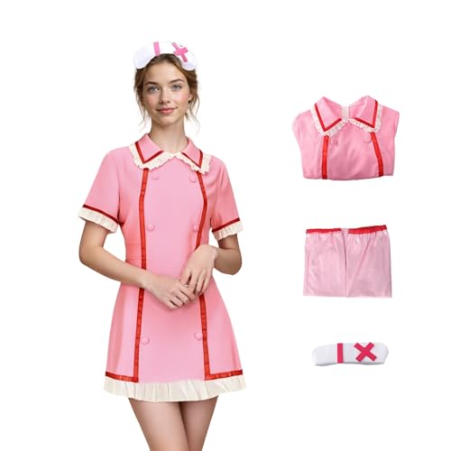 SENGDUJH Hatsune Cosplay-Kostüm, Hatsune Cosplay-Kleid, Dienstmädchen-Uniform-Kleid mit Spitzenbesatz, für Halloween, Karneval, Party, Rosa, Größe L von SENGDUJH