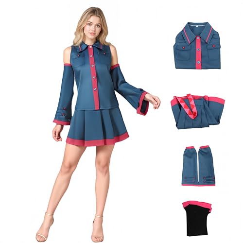 SENGDUJH Kasane Teto Cosplay-Kostüm, Hatsune, Cosplay-Uniform, kontrastierender Faltenrock, Uniform mit Ärmeln, für Halloween, Karneval, Party (Blau, XL) von SENGDUJH