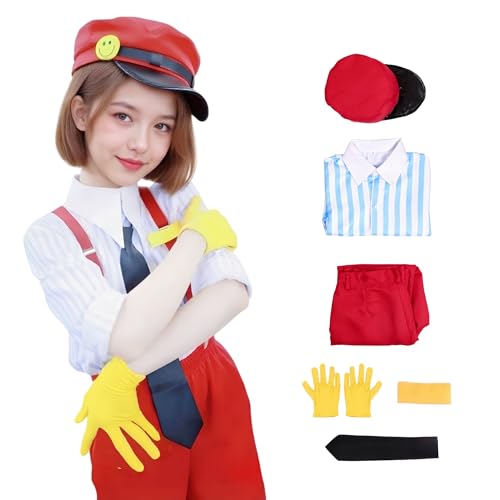 SENGDUJH Kasane Teto Cosplay-Kostüm, Teto-Cosplay-Outfit, komplettes Set mit Hut und Handschuhen, Hatsune, Cosplay, JK-Uniform für Halloween, Karneval, Kostümball (Rot + Weiß, L) von SENGDUJH