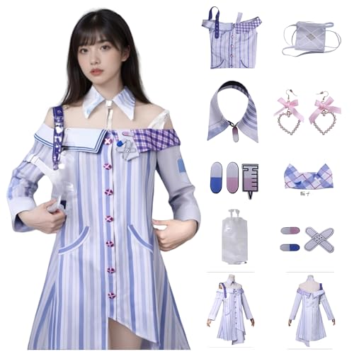 SENGDUJH Lilafarbenes Lolita-Kleid mit Streifenmuster, Kawaii-Kleidung, Pruple Rock mit Schultergurt für Halloween, Comic-Con (Violett, M) von SENGDUJH