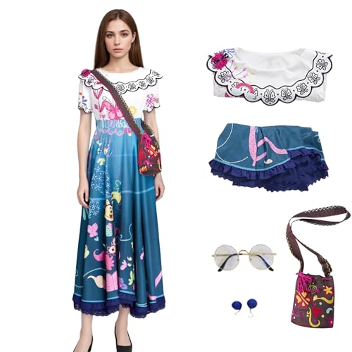SENGDUJH Mirabel Kostüm für Damen, Isabela Schwester, Cosplay-Kleid, bedrucktes Kleid mit Umhängetasche und Brille, für Halloween, Karneval, Party, Blau, Größe XXS SENGDUJH Mirabel Kostüm für Damen, Isabela Schwester, Cosplay-Kleid, bedrucktes Kleid mit Umhängetasche und Brille, für Halloween, Karneval, Party, Blau, Größe XXS von SENGDUJH