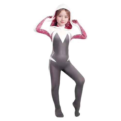 SENGDUJH Spinnenkostüm für Damen, Spinnenkostüm für Mädchen, Superhelden-Body mit Kapuze, für Halloween, Karneval, Party, Comic-Con (Schwarz + Weiß, XS) von SENGDUJH