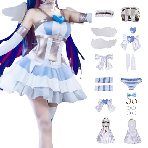SENGDUJH Strumpf-Cosplay-Kleid, Strumpf-Kostüm, Abendkleid mit Winkelflügeln, ärmellos, Lolita-Kleider mit japanischem Mädchenhöschen, Socken für Halloween, Comic-Con (Weiß, XL) von SENGDUJH