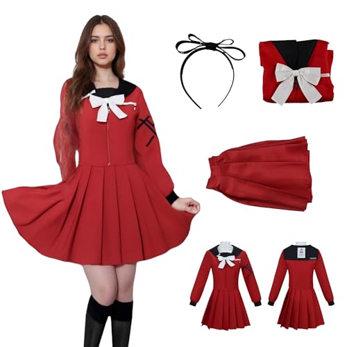 SENGDUJH Tsukumo Kako Cosplay-Kostüm, Sizuhara, Hiruko-Freund, Kako, Tsukumo, Cosplay, Matrosen-Kleid mit Fliege, japanisches Schuluniform, roter JK-Rock für Halloween, Comic-Con (rotes Mädchenkleid von SENGDUJH
