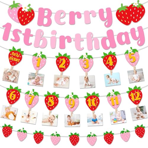 SEPGLITTER Erdbeere Erster Geburtstag Party Dekoration Beere 1. Geburtstag Baby Foto Banner für Neugeborene bis 12 Monate für Jungen Mädchen Foto Display Baby Shower Berry Party Dekorationen Supplies SEPGLITTER Erdbeere Erster Geburtstag Party Dekoration Beere 1. Geburtstag Baby Foto Banner für Neugeborene bis 12 Monate für Jungen Mädchen Foto Display Baby Shower Berry Party Dekorationen Supplies von SEPGLITTER
