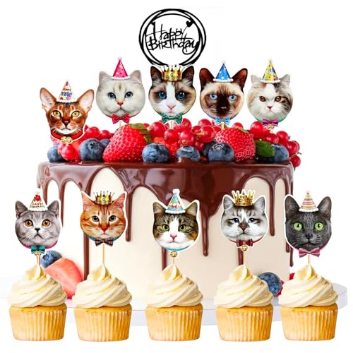 SEPSCO 11 Stück Cupcake Topper, Geburtstag Tortendeko Katze, Kätzchen Cake Topper Tortenaufleger Katzen, Kuchen Muffin Deko Haustier Themed Partei Dekoration für Mädchen Kinder Pet Cat Birthday Party SEPSCO 11 Stück Cupcake Topper, Geburtstag Tortendeko Katze, Kätzchen Cake Topper Tortenaufleger Katzen, Kuchen Muffin Deko Haustier Themed Partei Dekoration für Mädchen Kinder Pet Cat Birthday Party von SEPSCO