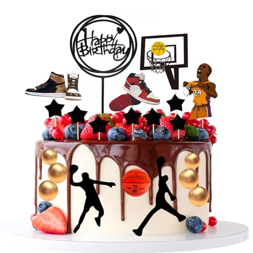 SEPSCO 24 Stück Tortenaufleger Basketball Themed, Tortendeko Geburtstag Kuchen Deko Cake Topper Zubehör Basketball-Kuchendekoration für Jungen und Herren Sport-Geburtstagsfeier Cupcake Dekoration von SEPSCO
