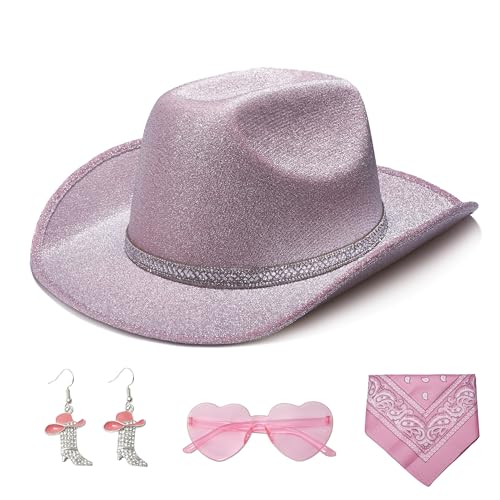 SEPTPARTY Damen Glitzer Faux Filz Cowboyhut Set für Western Party Kostüm, Glitzerndes Pink, Einheitsgröße/M SEPTPARTY Damen Glitzer Faux Filz Cowboyhut Set für Western Party Kostüm, Glitzerndes Pink, Einheitsgröße/M von SEPTPARTY