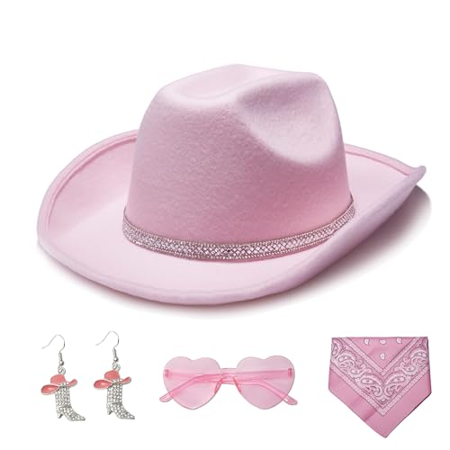 SEPTPARTY Damen Glitzer Faux Filz Cowboyhut Set für Western Party Kostüm, Wildleder Pink, Einheitsgröße/M SEPTPARTY Damen Glitzer Faux Filz Cowboyhut Set für Western Party Kostüm, Wildleder Pink, Einheitsgröße/M von SEPTPARTY