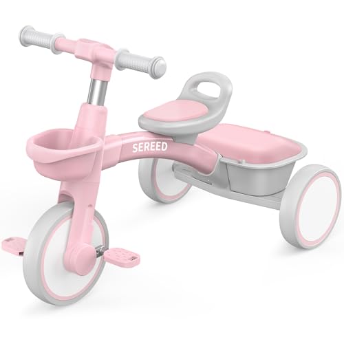 SEREED Dreirad ab 2-5 Jahre, Kleinkinder Spielzeug, Geschenk für Mädchen Junge 2+ Jahren, Einstellbar Laufrad Kinderdreirad (Rosa) von SEREED