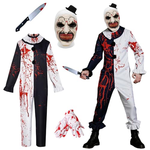SERTAS Halloween-Clown-Kostüm, Clown-Kostüm für Kinder, Erwachsene, schwarz-weißer Jumpsuit, Outfits für Cosplay-Party, Clown-Kostüm für Erwachsene, Größe L SERTAS Halloween-Clown-Kostüm, Clown-Kostüm für Kinder, Erwachsene, schwarz-weißer Jumpsuit, Outfits für Cosplay-Party, Clown-Kostüm für Erwachsene, Größe L von SERTAS