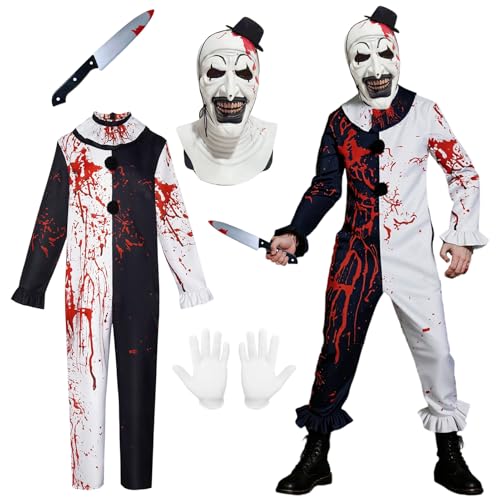 SERTAS Halloween-Clown-Kostüm, Clown-Kostüm für Kinder, Erwachsene, schwarz-weißer Jumpsuit, Outfits für Cosplay-Party, Clown-Kostüm für Erwachsene (Kinder, 120) von SERTAS