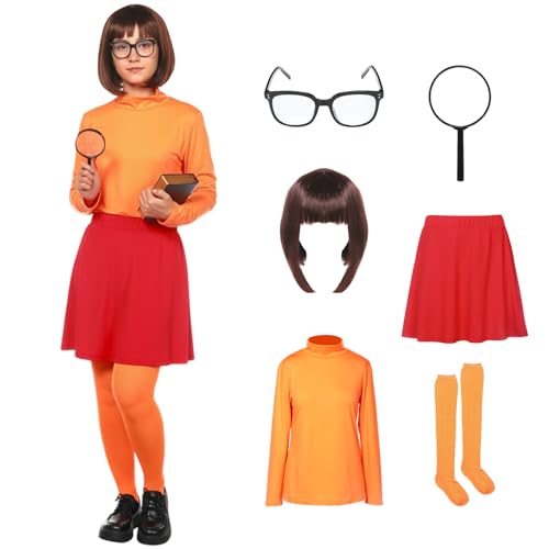 SERTAS Halloween-Coaplay für Damen, Halloween-Kostüme, orangefarbenes Oberteil und kurzer Rock, Größe L SERTAS Halloween-Coaplay für Damen, Halloween-Kostüme, orangefarbenes Oberteil und kurzer Rock, Größe L von SERTAS