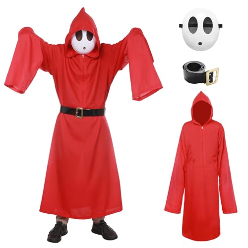 SERTAS Halloween-Kostüme, Schüchternmaske, Kostüm für Jungen und Mädchen, Anime-inspirierte Vollgesichtsmaske mit Bademantel und Gürtel, lustiges Halloween-Kostüm, Größe M von SERTAS