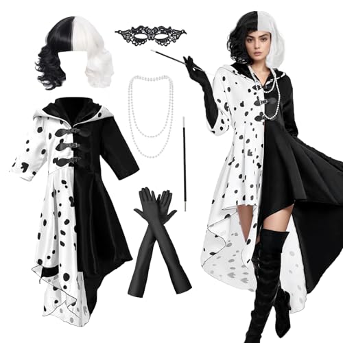 SERTAS Halloween-Kostüme für Erwachsene und Damen, halb schwarz, halb weiß, Halloween-Kostüm, Erwachsenenkostüm, Damen, Halloween-Kostüme, Größe M von SERTAS