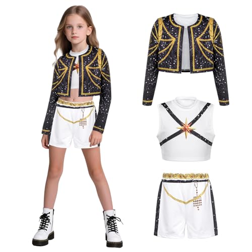 SERTAS Kpo-p Demon Hunters Kostüm für Kinder, JäGer Popsänger Rumi Zoey Idol BüHne Rollenspiel Outfits Halloween Dress Up für MäDchen (C, 150) von SERTAS