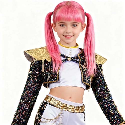 SERTAS Kpo-p Demon Hunters Kostüm für Kinder, JäGer Popsänger Rumi Zoey Idol BüHne Rollenspiel Outfits Halloween Dress Up für MäDchen (F, 140) von SERTAS